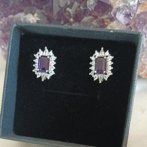 Amethyst, Simulated Diamond Earings 2.00 ctw
